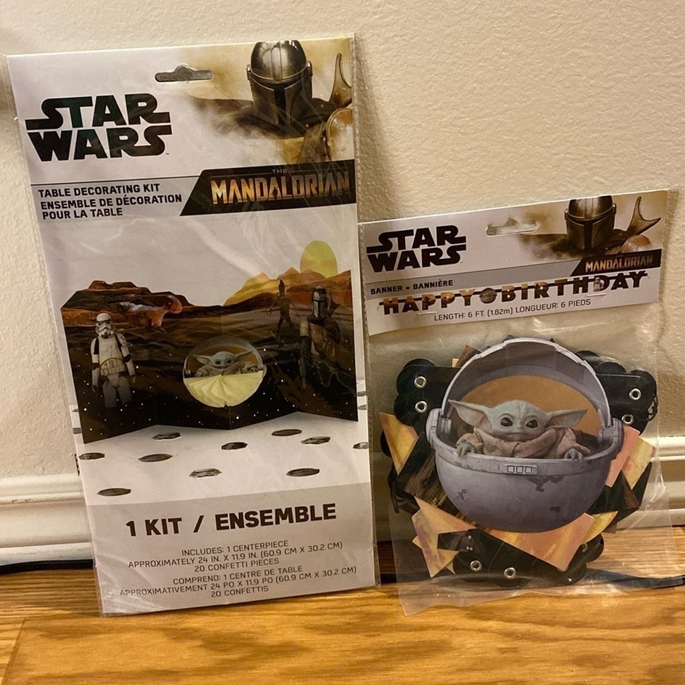 Star Wars The Mandalorian Birthday Banner and  Table Decorating Kit (New)